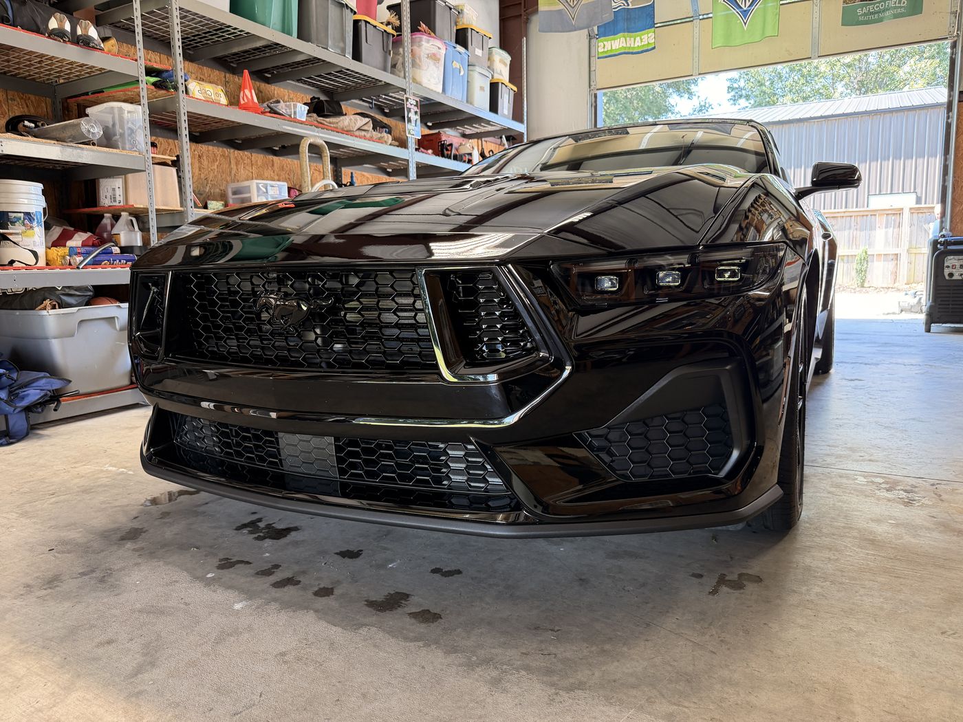 Glossy black Ford Mustang with a deep, mirror-like ceramic-coated finish
