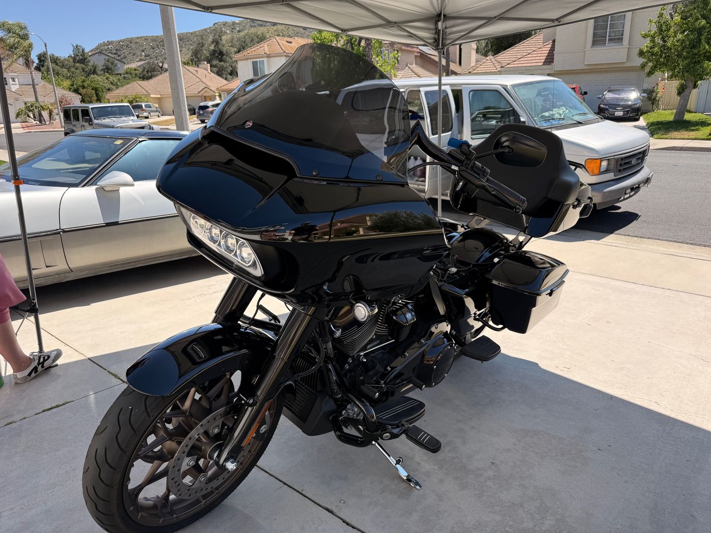 Black Harley-Davidson touring motorcycle detailed and shining